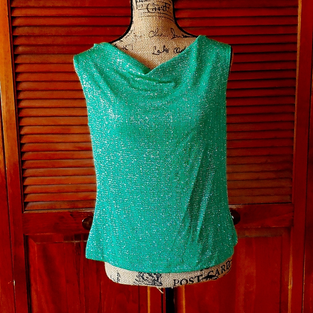 Vibrant green night out sleeveless glitter top size Medium